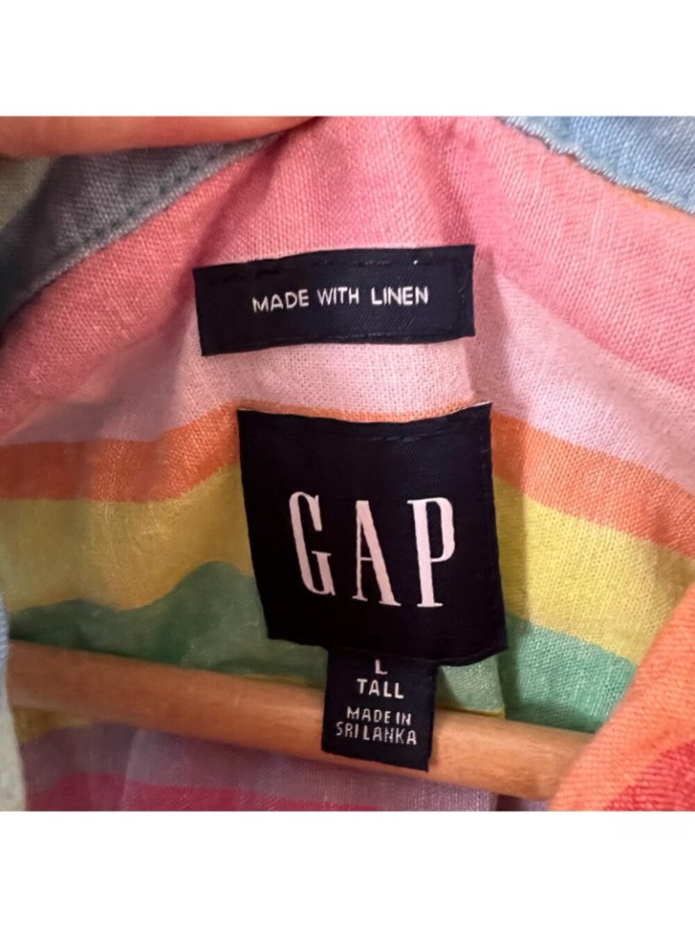 GAP Linen-Cotton Rainbow Striped Short Sleeve Button Up Shirt Men's Size L Tall - Picture 5 of 10